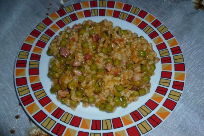 Orez cu mazare si pancetta