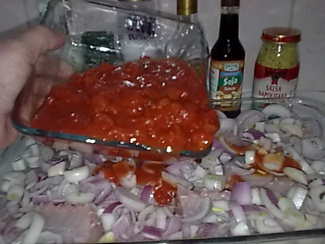 Crap cu mamaliguta si ciupercute umplute.