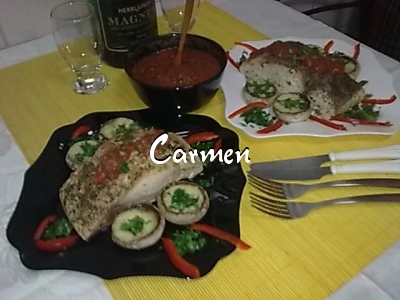 File de crap cu sos salsa si ciuperci.