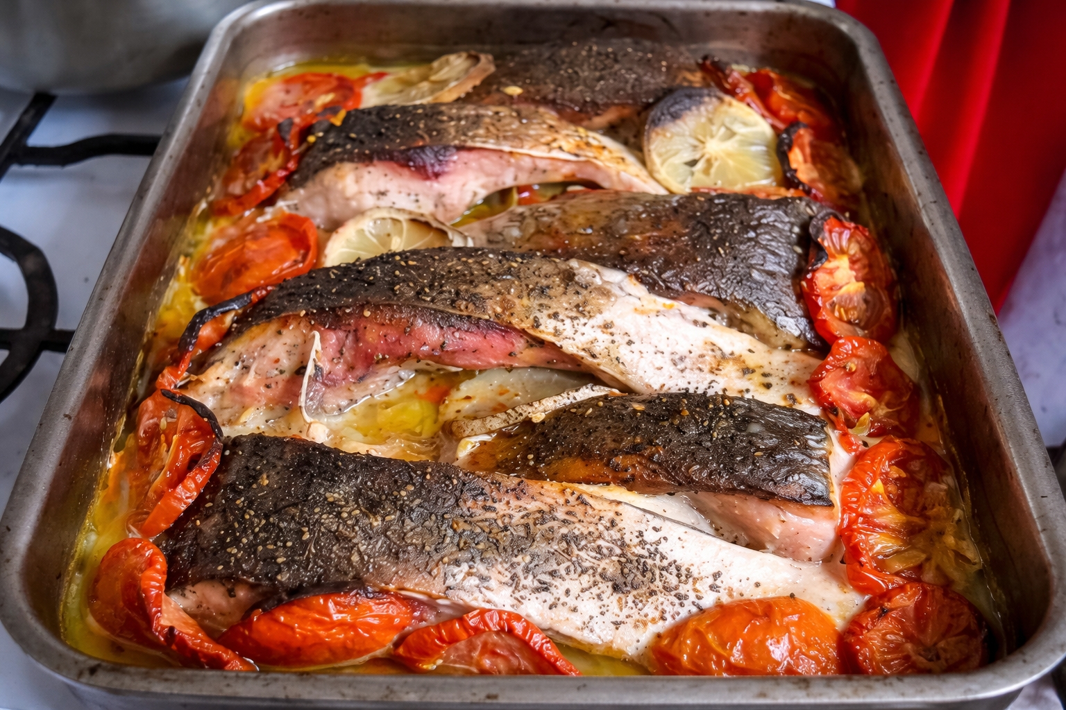 Crap la cuptor cu legume