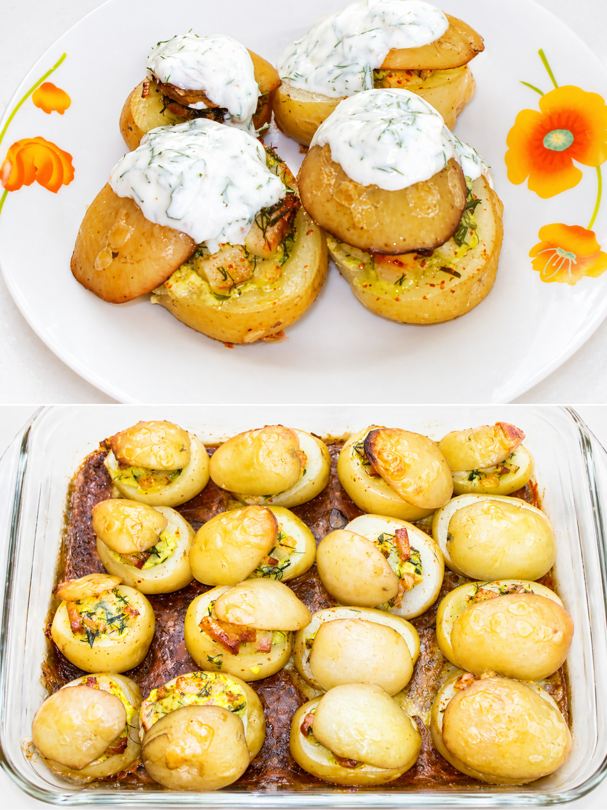 Cartofi noi umpluti la cuptor