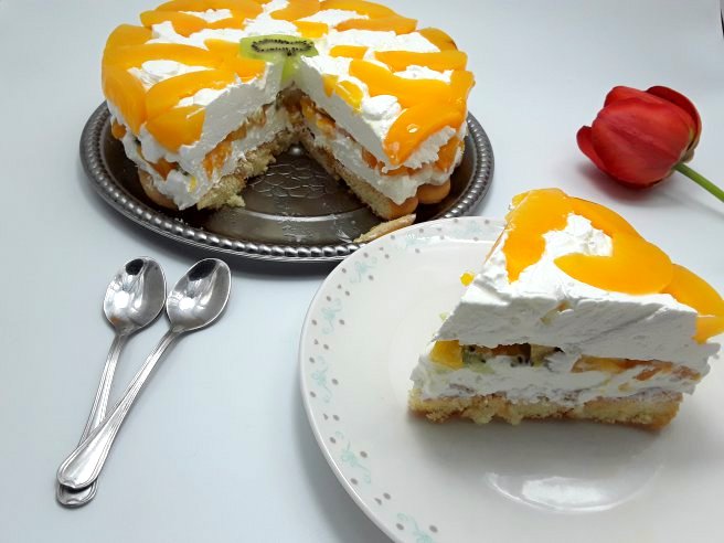 Desert tort diplomat cu compot de piersici- reteta nr. 400