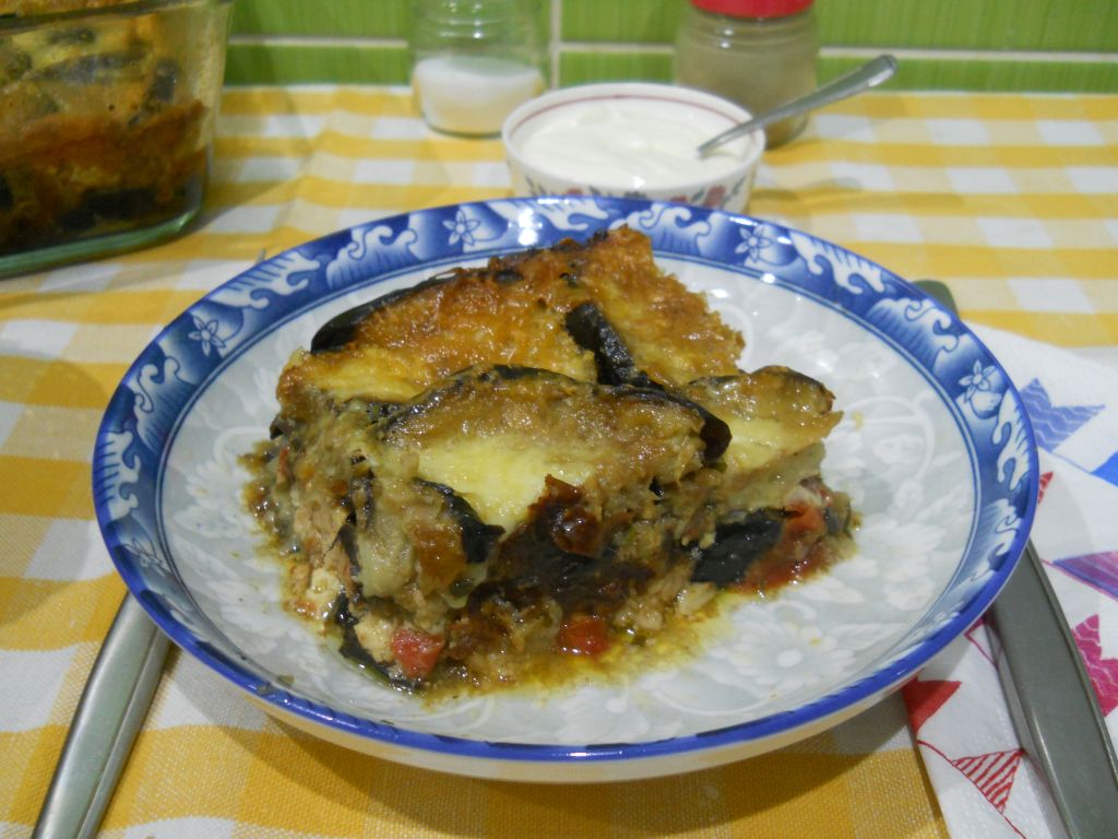 Musaca de vinete, cu carne de porc